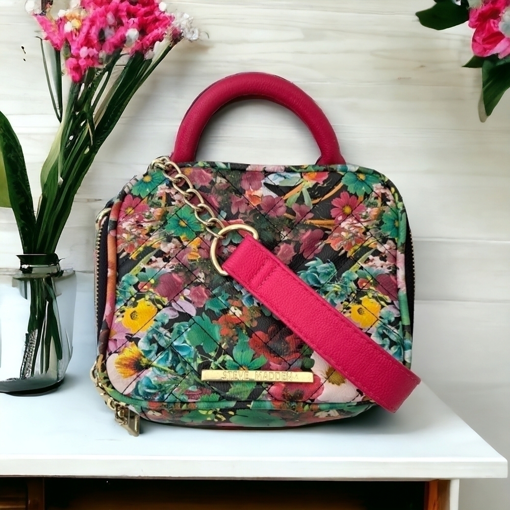 Steve Madden spring summer floral cube purse handbag shoulder bag crossbody bag